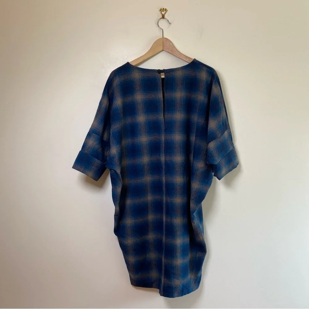 Wool Handmade Dress Blue Plaid Medium